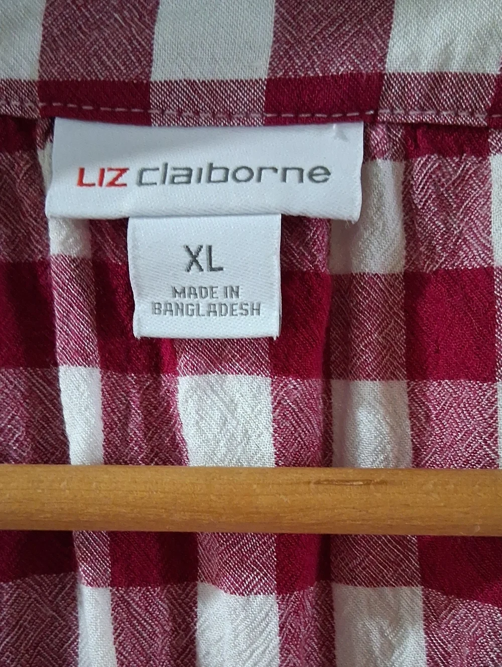 Liz Claiborne Raspberry and White Gingham V-Neck Blouse